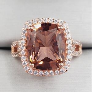 18k Rose Gold - 925 Brown Morganite Halo Ring